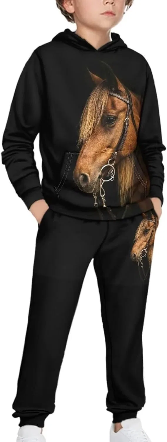 Детский спортивный костюм с принтом Yuuxorilu, 2 предмета, цвет Horse-black — фото 3