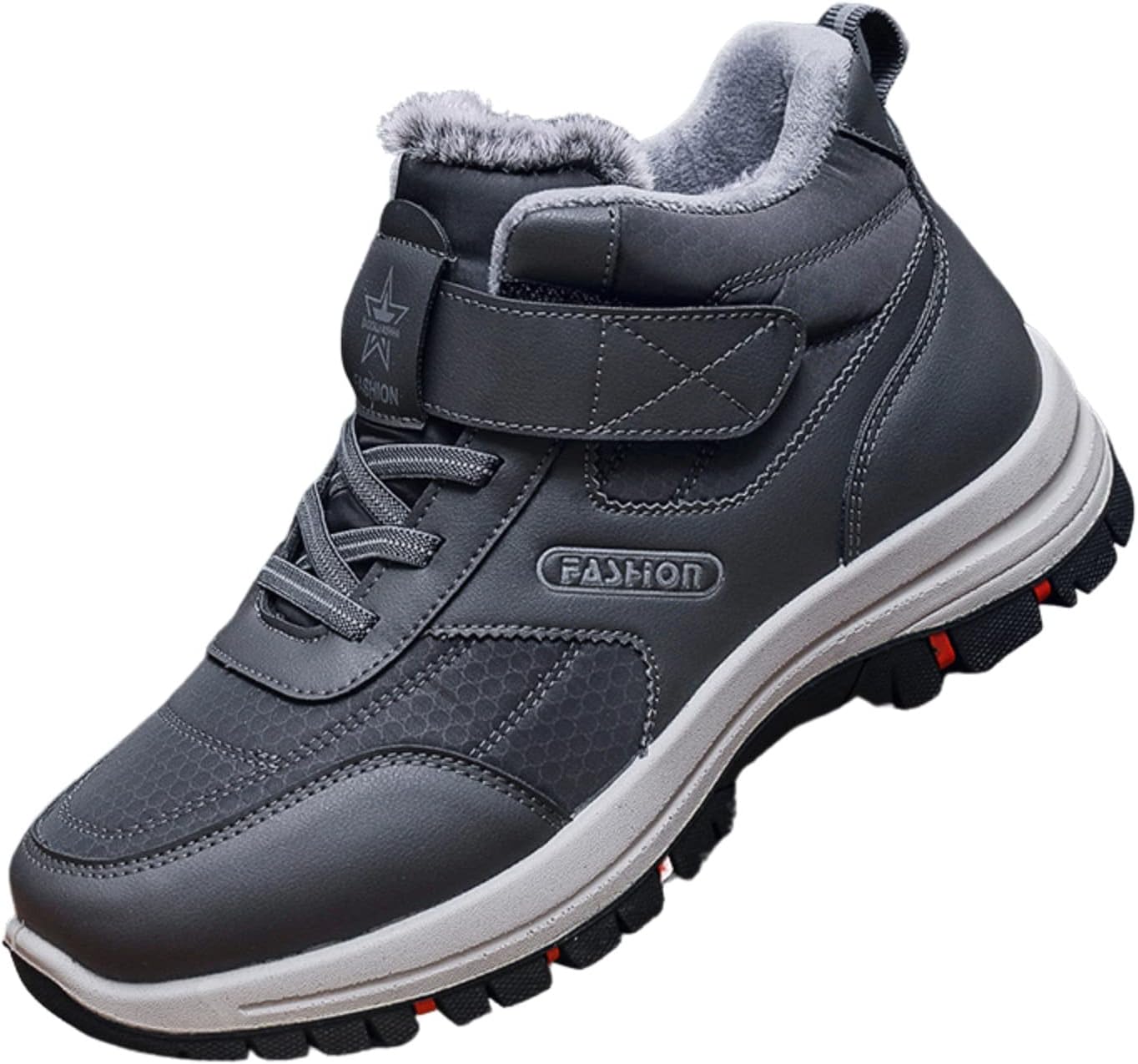 

Мужские теплые прогулочные хлопковые ботинки ELSHTIDE с шнуровкой и плюшевой подкладкой, зимние водонепроницаемые нескользящие полусапоги для снега, безопасная обувь для походов, серый