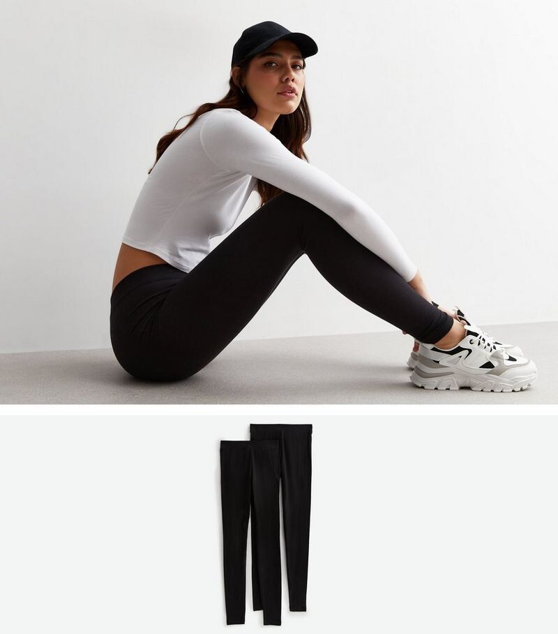 

Комплект из 2 черных трикотажных леггинсов Tall New Look, черный