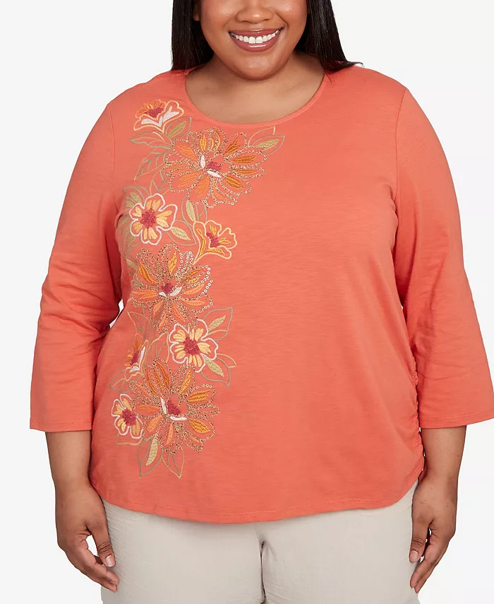 

Топ с цветочной вышивкой Plus Size Alfred Dunner, оранжевый