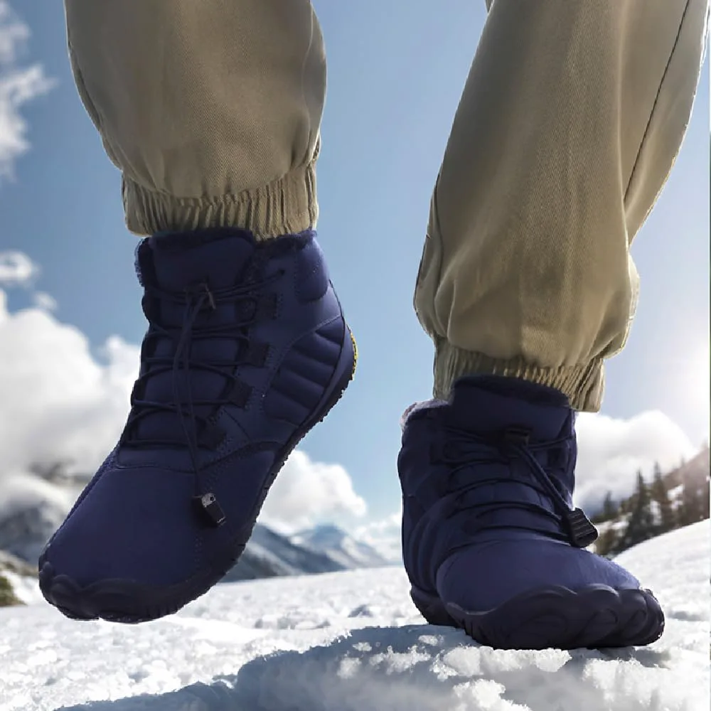 Зимние теплые ботинки Asifn Mens Barefoot с меховой подкладкой для походов, минималистичные, водонепроницаемые, противоскользящие хлопковые обувь, темно-синий — фото 4
