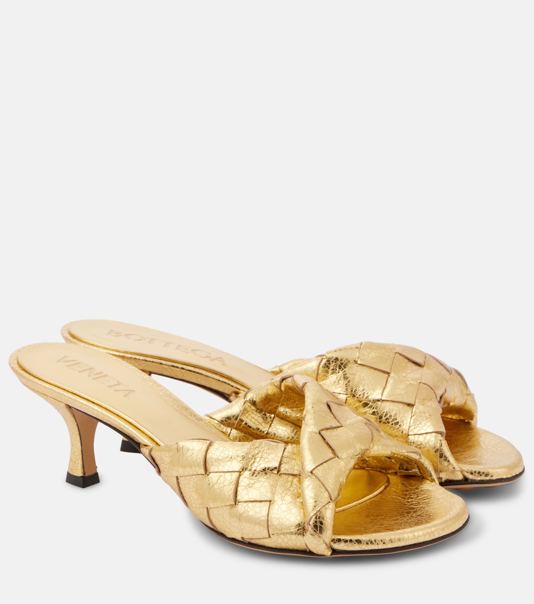 Босоножки Blink Intrecciato 50 из металлизированной кожи Bottega Veneta, Gold W22