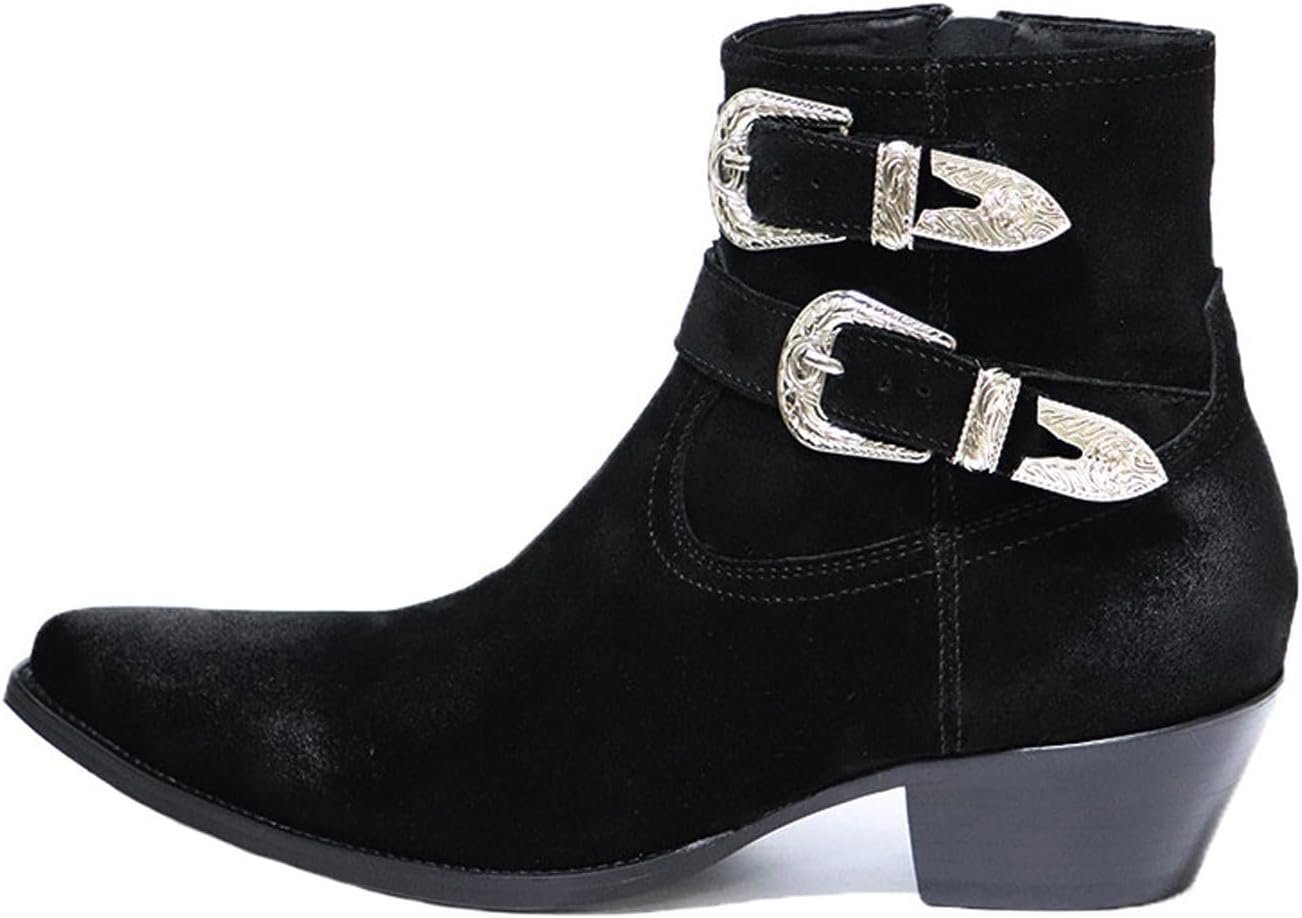 

Мужские вестерн-ботинки Chelsea Santimon - верх из натуральной кожи или замши, ковбойские ботильоны с двойными пряжками и боковой молнией для вечеринок, концертов, фестивалей и повседневной носки, черный