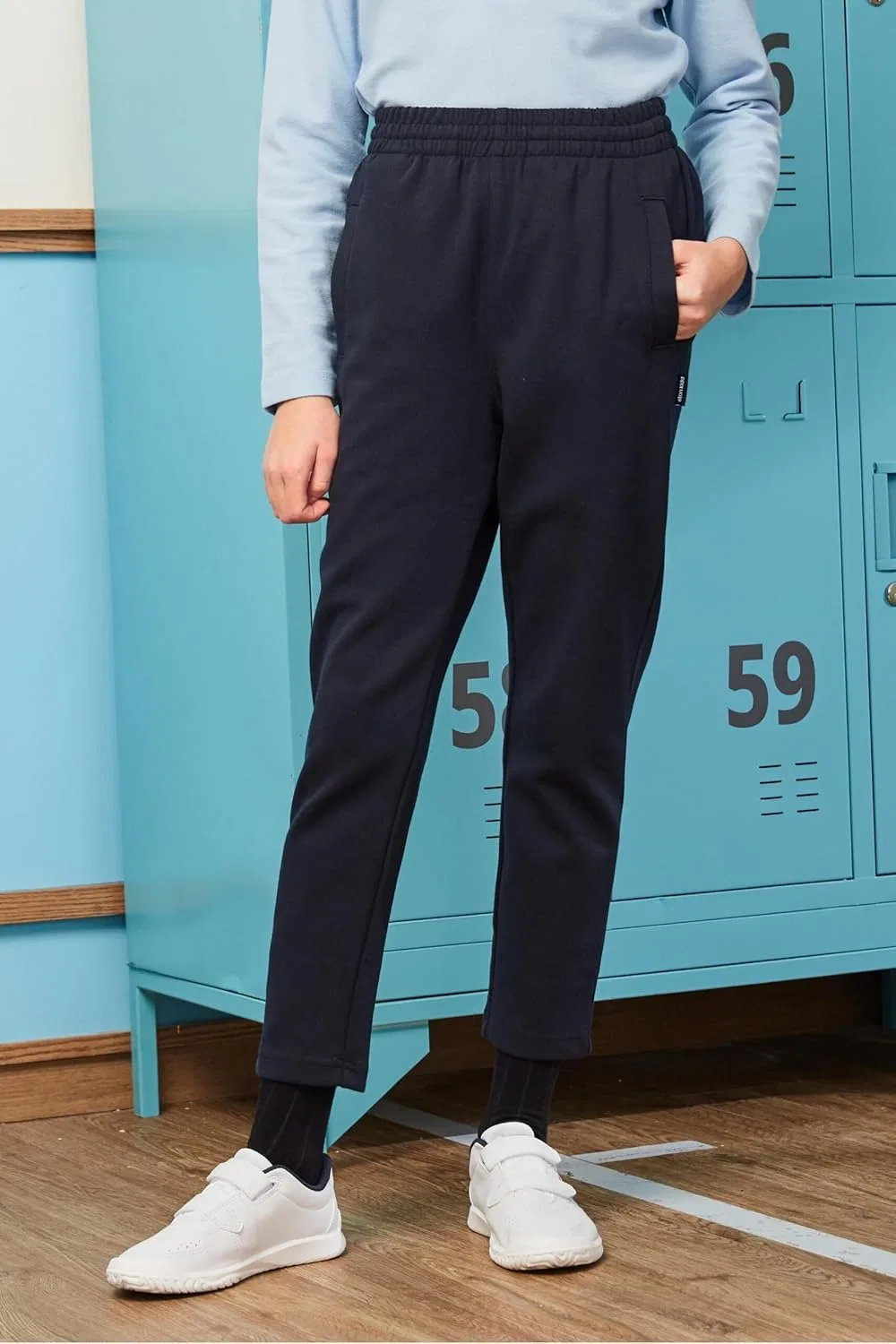 Спортивные брюки Eton Kidd, зауженные, из смеси хлопка и нейлона, с эластичным поясом, манжетами и асимметричными карманами, синий — фото 2