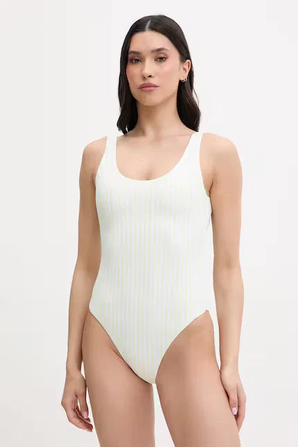 Купальник женский цельнокроеный в полоску Calvin Klein, зеленый