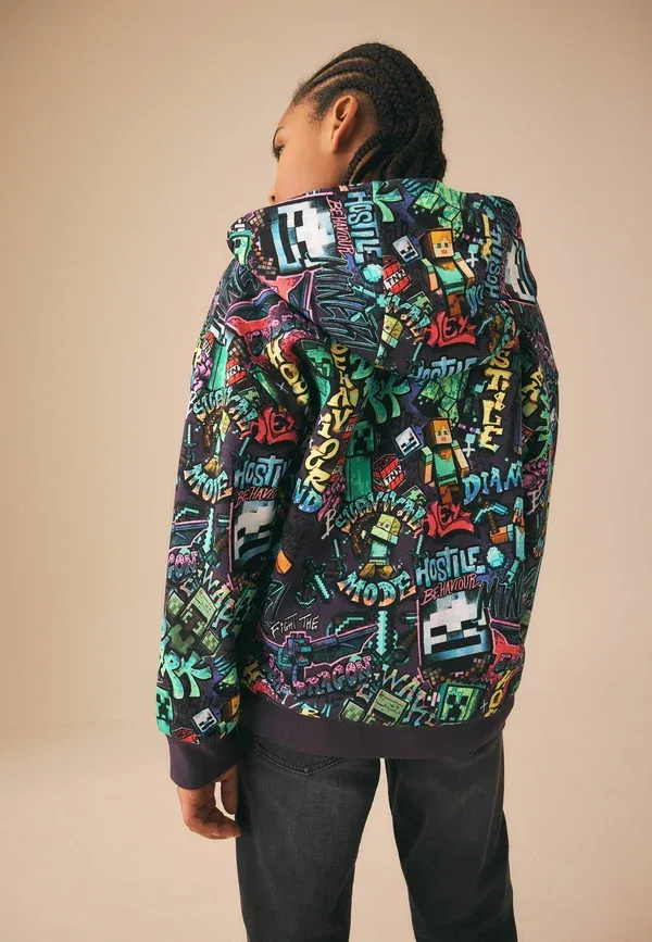 Толстовка с капюшоном и молнией Next, Regular fit minecraft stone zip through hoodie, фиолетовый — фото 2