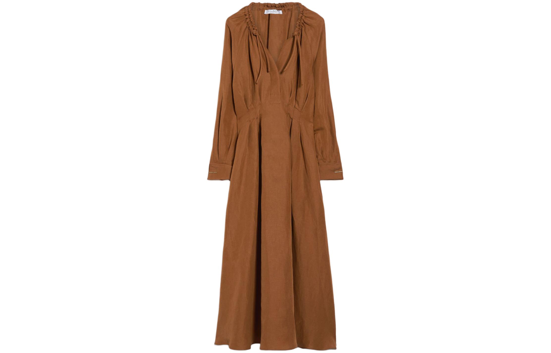 

Женское платье Drina Collection из льна и шелка с длинными рукавами, табачного цвета MaxMara, Tobacco