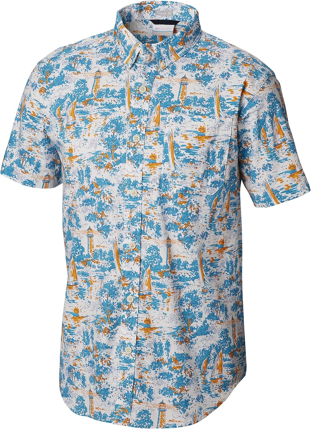 

Мужская рубашка Columbia Rapid Rivers с коротким рукавом и принтом, Modern Turquoise, Beach Convo