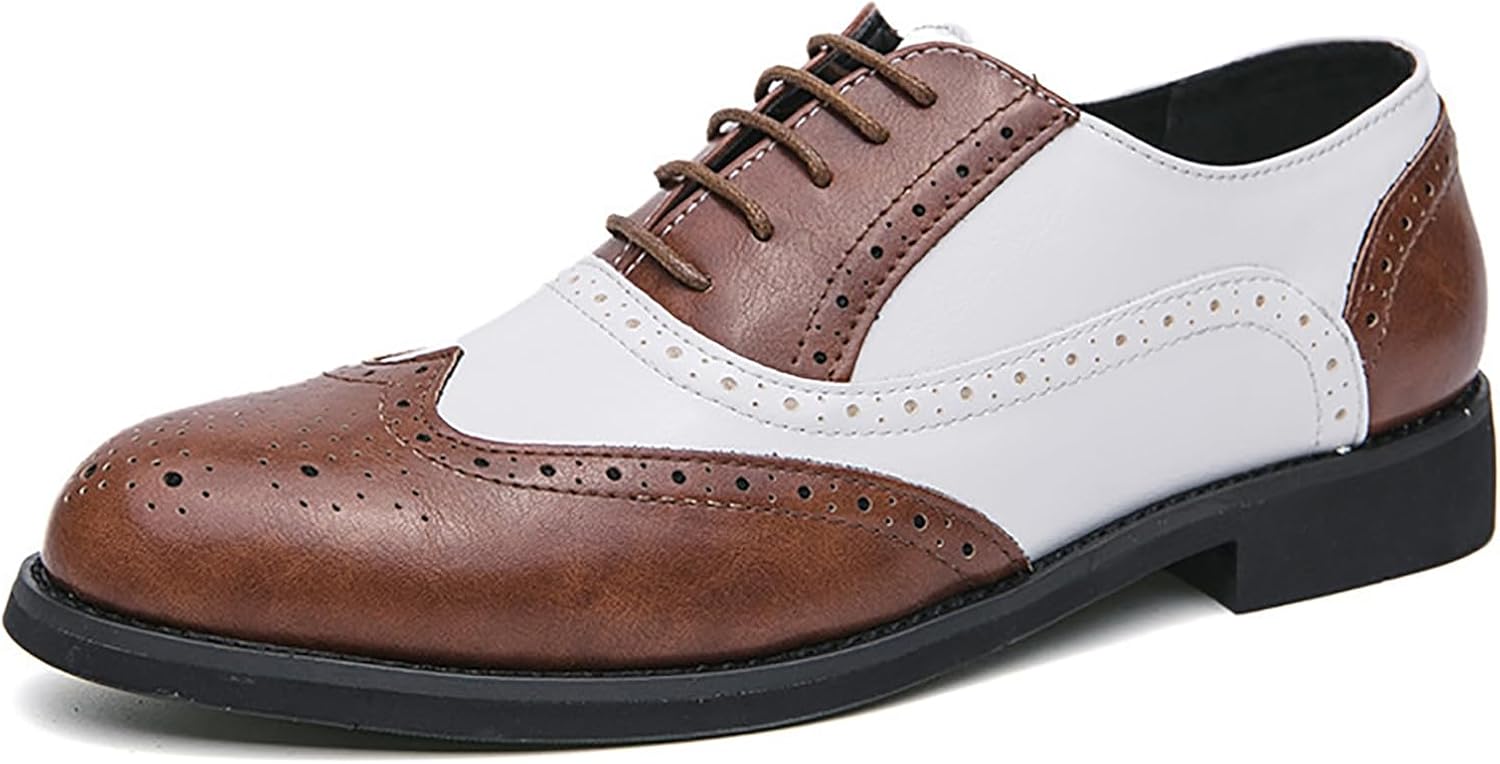 

Мужские оксфорды Brogue с крыльями, шнуровкой, классические кожаные с резьбой, удобные, с низким каблуком, дышащие, повседневные деловые туфли Derby в стиле Гэтсби для офиса, прогулок и свадеб Qeosnbx, белый/коричневый