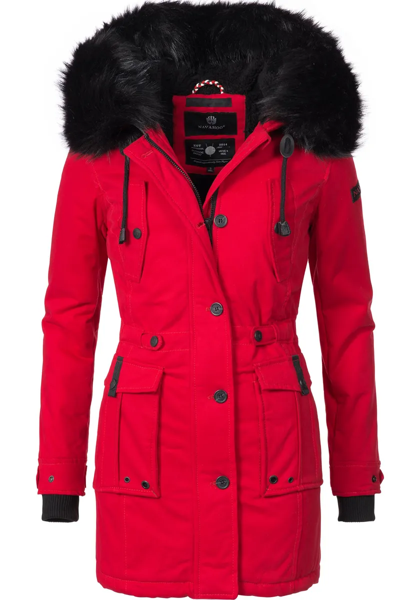

Зимнее пальто Наваху "Luluna", элегантная хлопковая парка с искусственным мехом Navahoo, красный