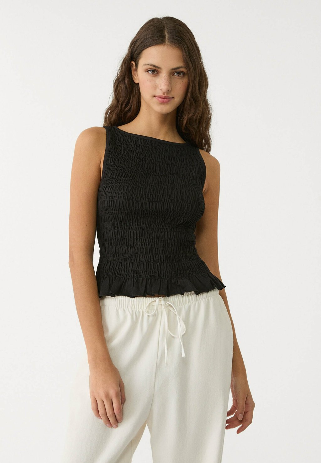 

Топ GATHERED WITH RUFFLES - Blouse Stradivarius, черный