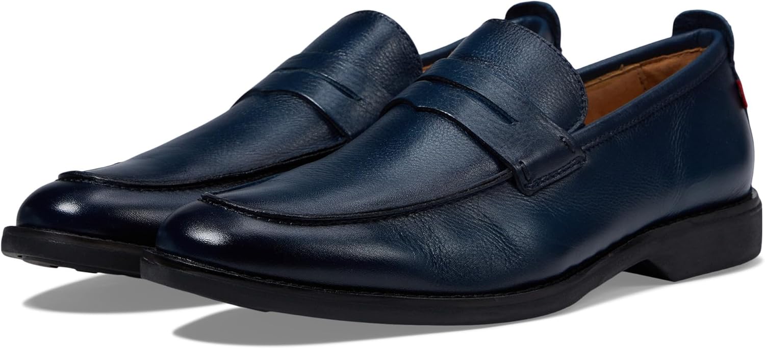 

Мужские повседневные кожаные лоферы с пенни от Marc Joseph New York, Navy Burnished Napa Soft