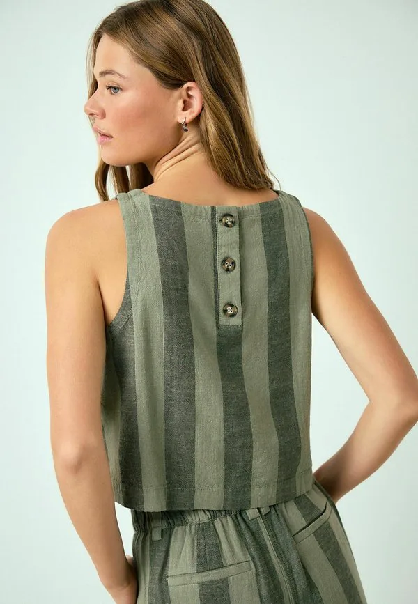 Блузка прямого кроя из искусственной кожи Next, Khaki Green Stripe — фото 3