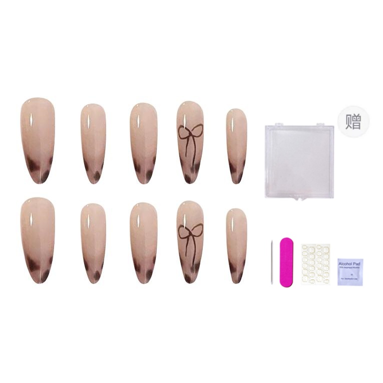 

ORANOT Ложный ноготь леопардовый принт бант универсальный стиль ins миндальный длинный нюд размытый кокетка 24mm