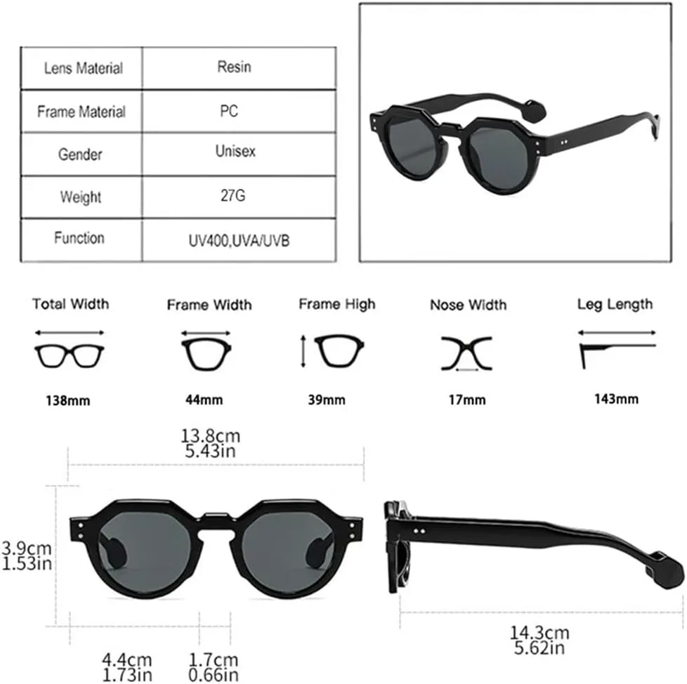 

Солнцезащитные очки UV400 с двухцветными круглыми заклепками в стиле панк для женщин и мужчин, для бега и занятий спортом на открытом воздухе UYPTK, Black Clear Grey