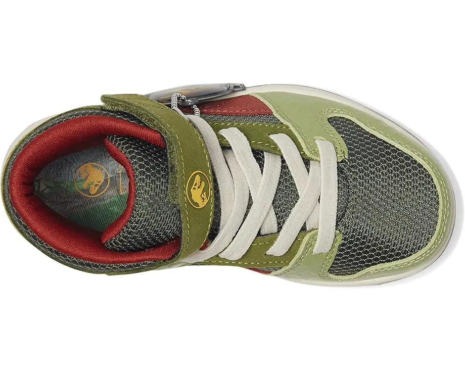 Кроссовки PUMA Kids Rebound Layup Mid Jurassic World Hook and Loop Shoes (Little Kid), Green Moss/Mars Red/Yellow Sizzle — фото 2