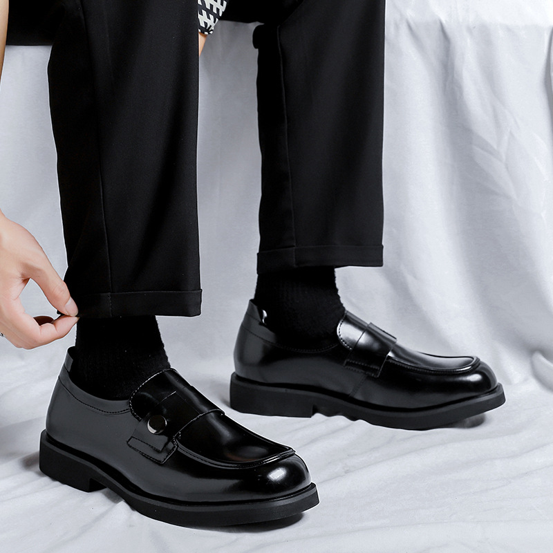 WEISHIBANGWEI Мужские лоферы черные с потайной платформой, цвет Black Hidden Wedge — фото 4