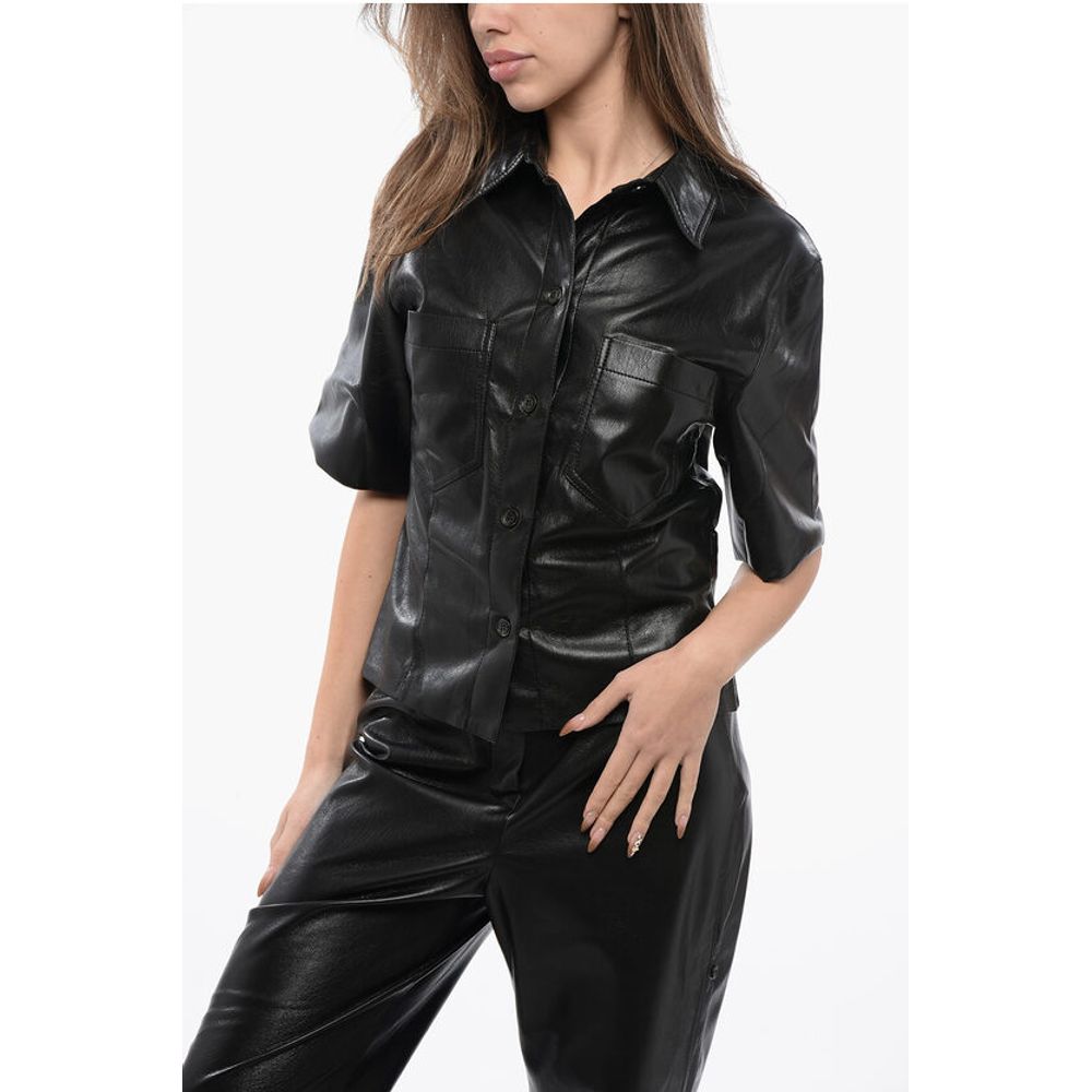 

Рубашка SABINE из искусственной кожи с короткими рукавами Nanushka, Black