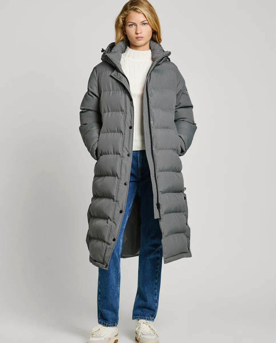 

Длинный женский пуховик со съемным капюшоном Pepe Jeans, темно-серый