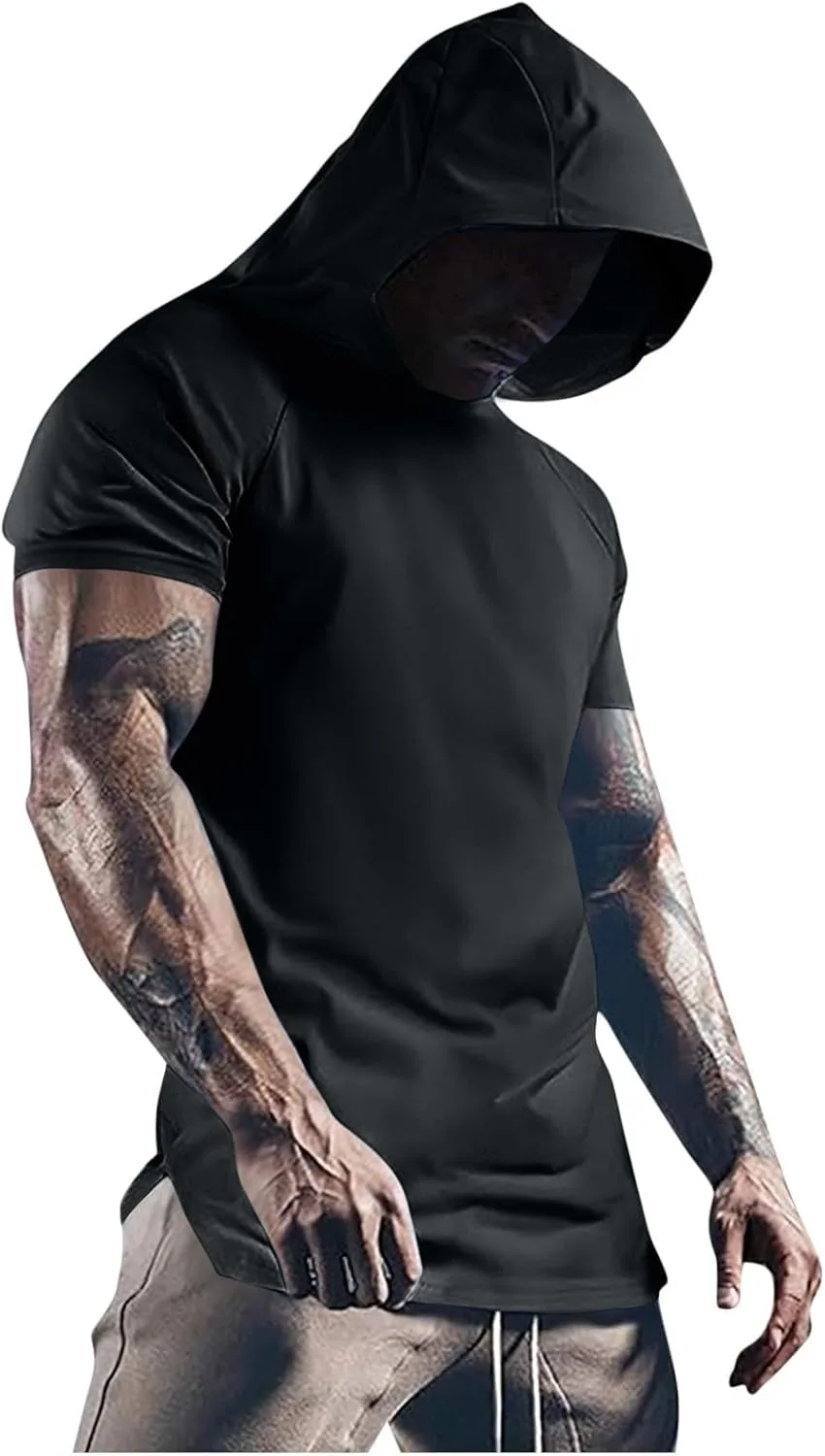 

Мужская футболка с капюшоном, короткий рукав, свободный крой, быстросохнущая