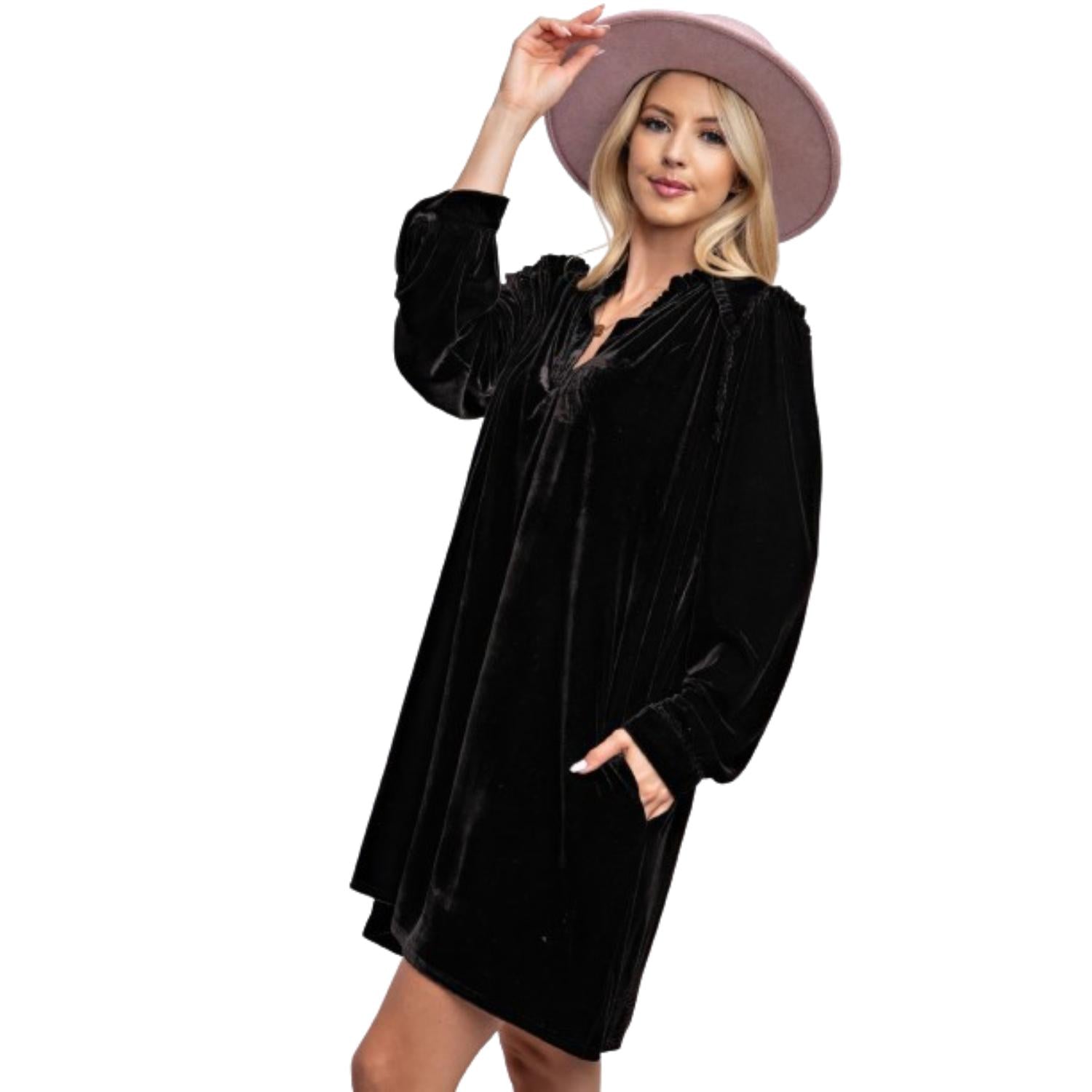 

Мини-платье из бархата с оборками FASHNZFAB, черный
