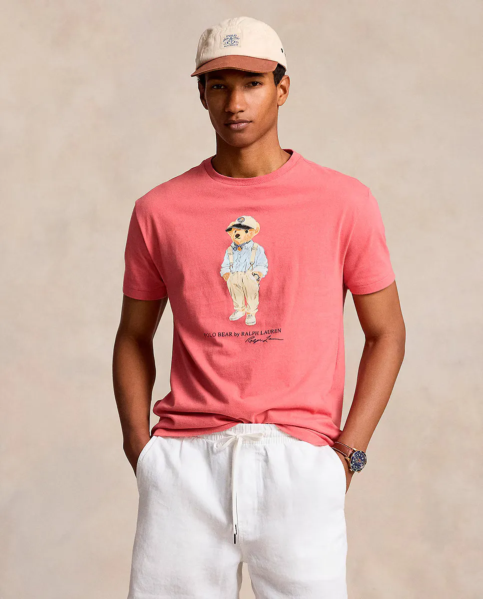 

Мужская хлопковая футболка с мишкой-поло Polo Ralph Lauren, персиковый