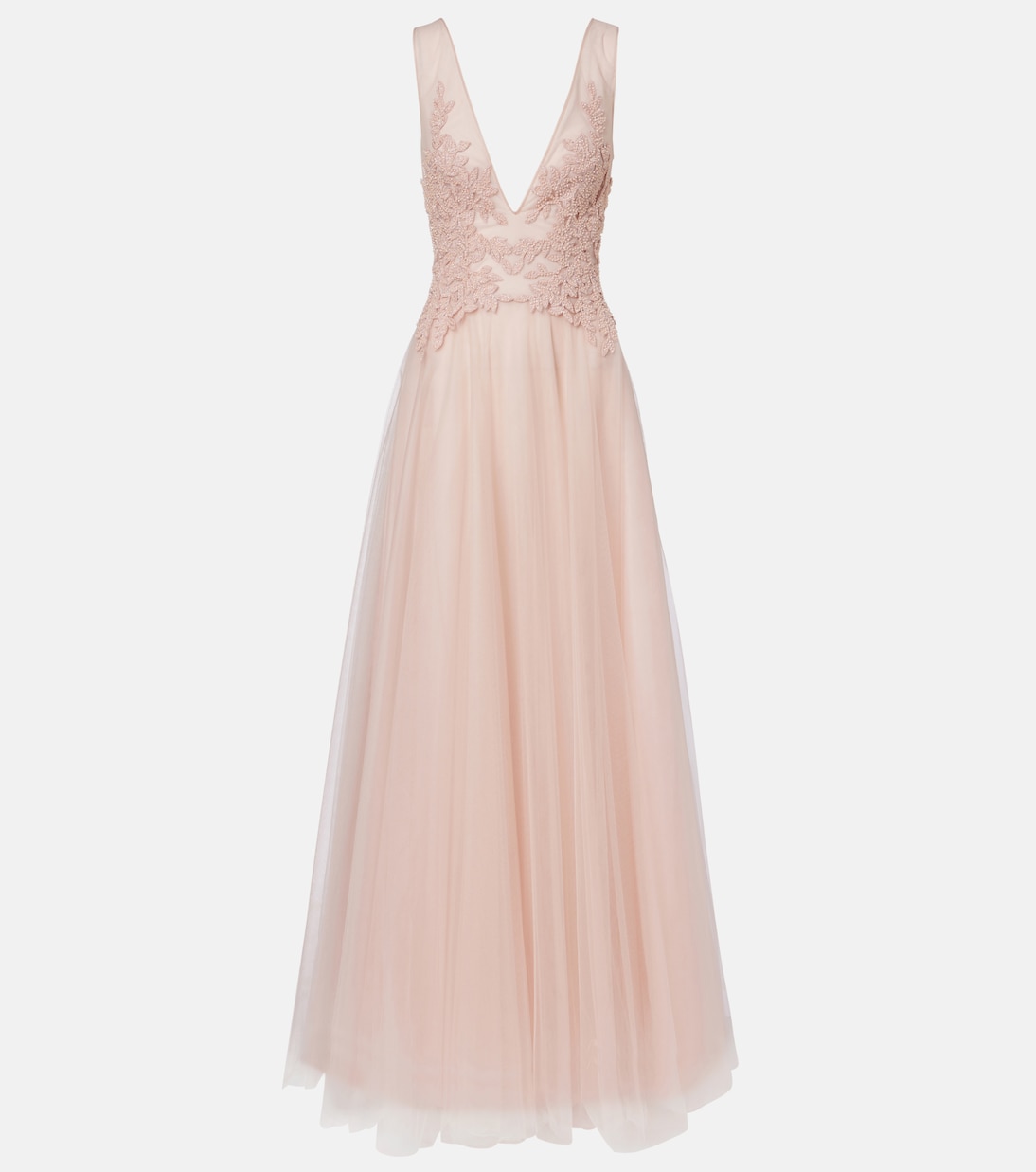 

Платье из тюля с цветочной аппликацией Costarellos, Nude Pink