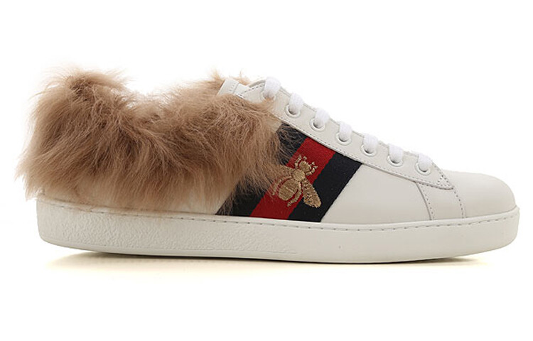 Кеды женские Gucci Ace меховые, белый — фото 2