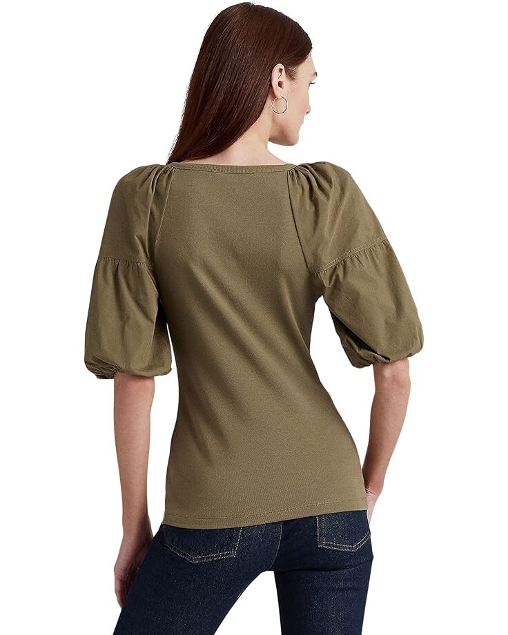 

Футболка LAUREN Ralph Lauren Stretch Cotton Puff-Sleeve Tee, цвет Olive Fern