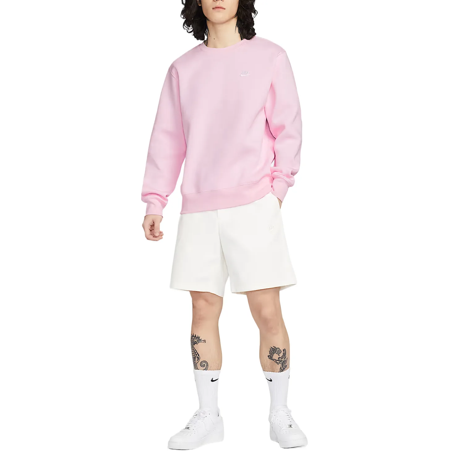Nike Толстовка Club Sweatshirts мужская Foam Powder/white с круглым вырезом — фото 4