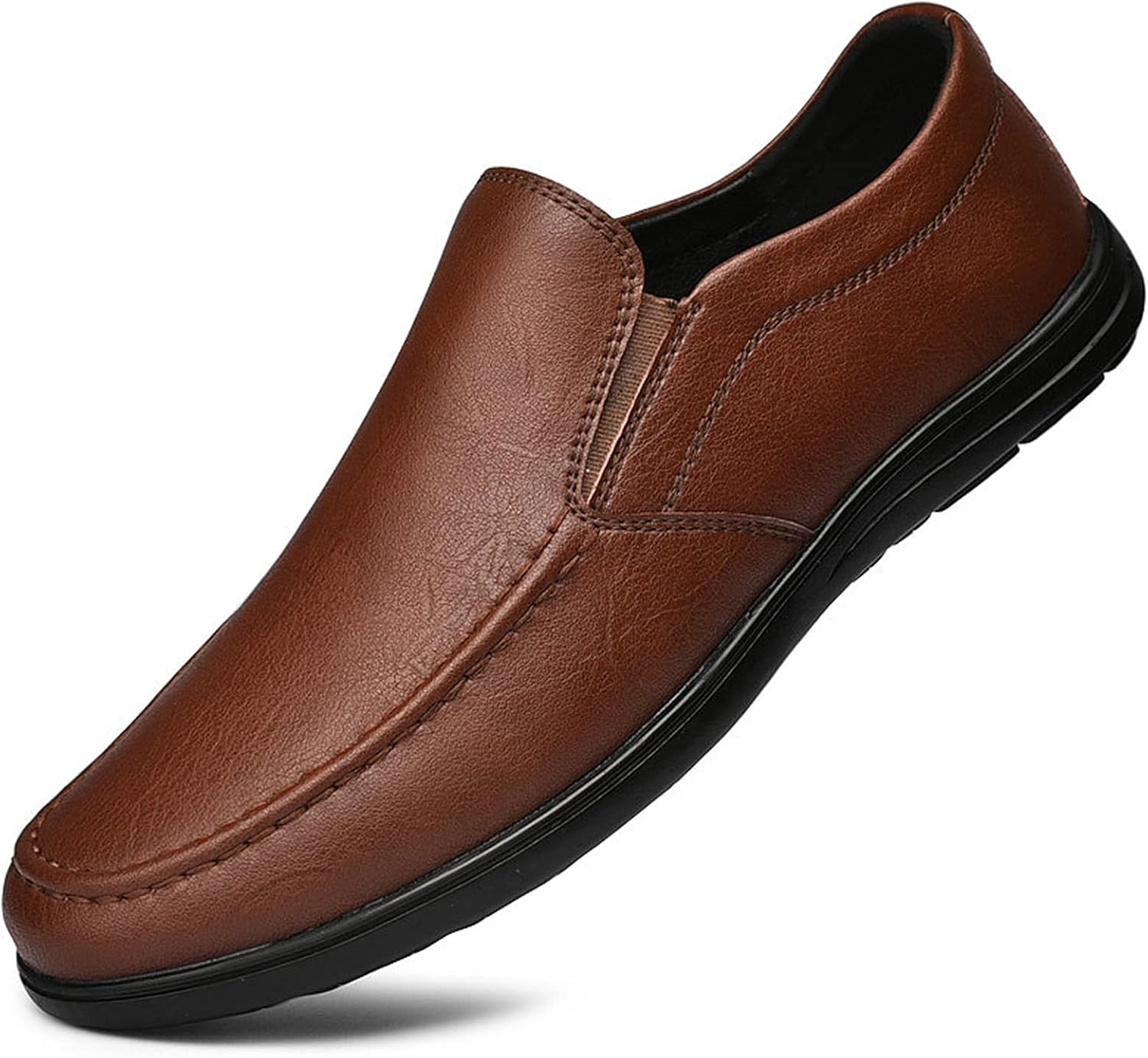 

Мужские лоферы из натуральной кожи с круглым носком, отделкой строчкой, удобные, гибкие, легкие, с плоским каблуком, устойчивые, для вечеринок, на молнии Jiadeli, коричневый