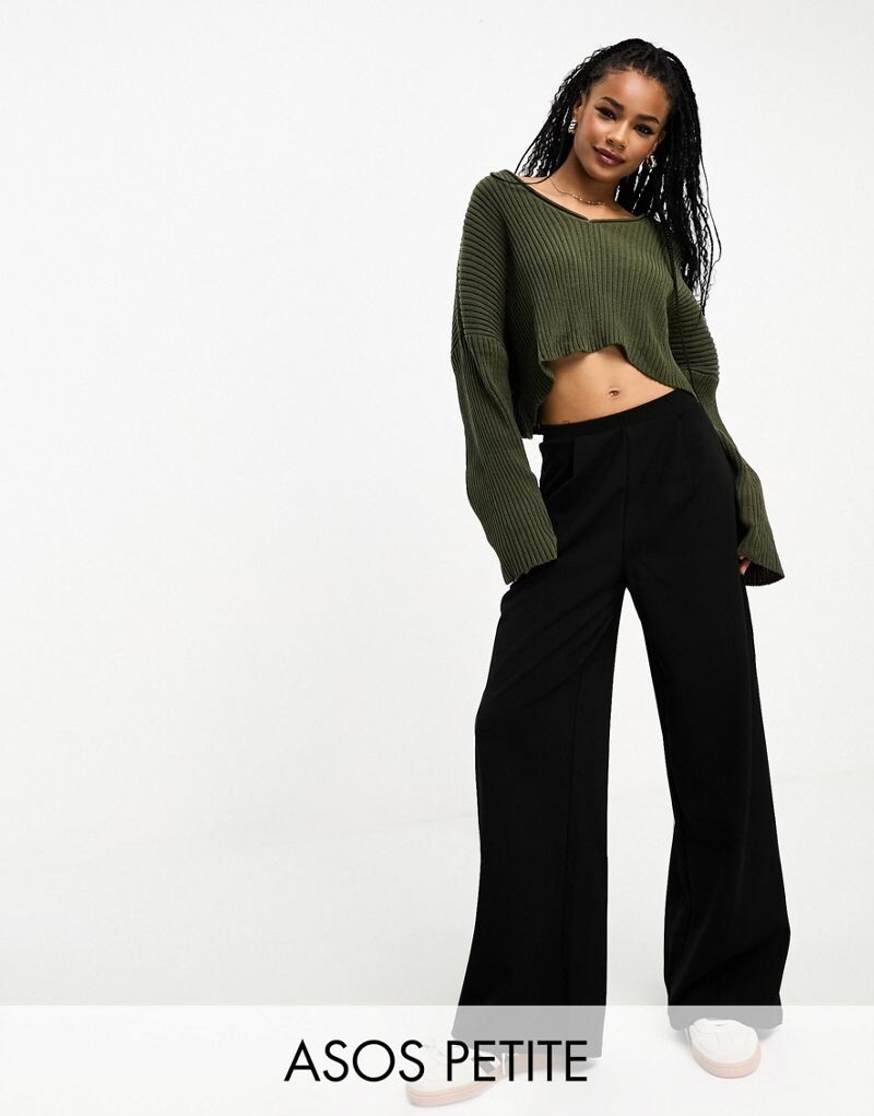 

Черные широкие брюки из джерси ASOS DESIGN Petite