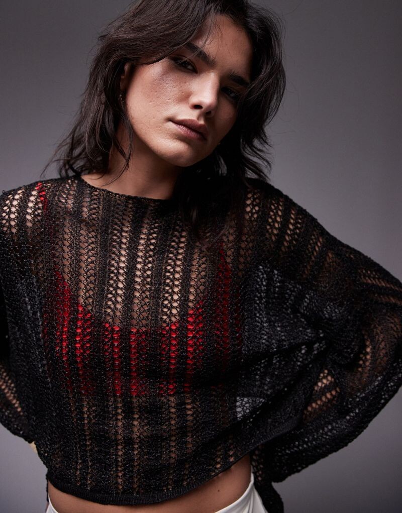 

Черный прозрачный вязаный джемпер Topshop