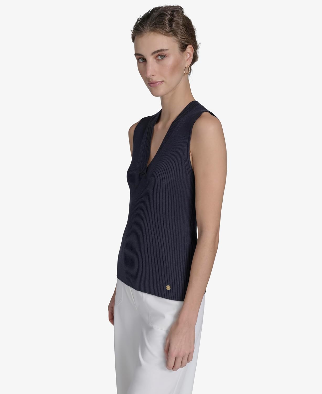 Женский топ Tommy Hilfiger без рукавов с V-образным вырезом и отделкой в рубчик, Midnight — фото 2