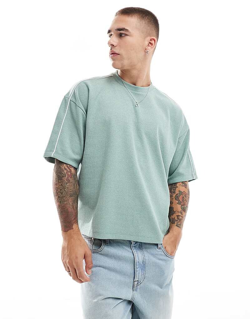 

ASOS DESIGN – зеленая плотная футболка свободного кроя с вафельной текстурой