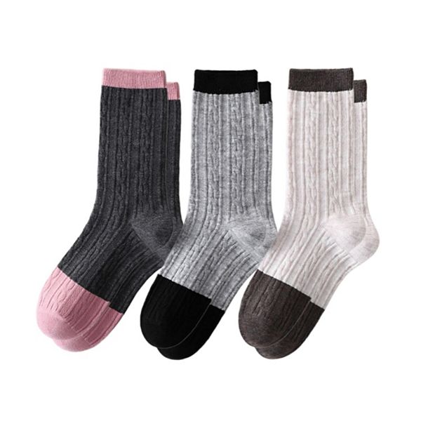 

Женские носки 3 пары вязаные кабельной вязкой с контрастным цветным блоком и мягкой эластичной посадкой Anna-Kaci