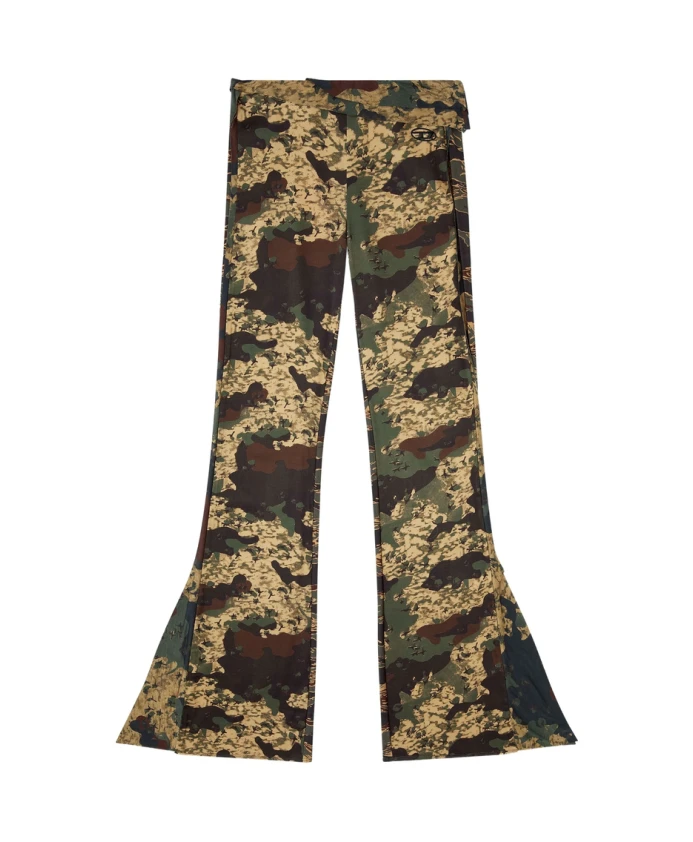 

Зеленые камуфляжные брюки с высокой талией и расклешенной юбкой Diesel, мультиколор
