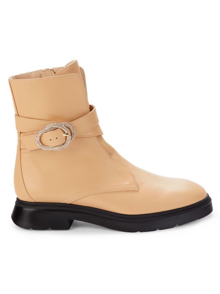 

Кожаные ботильоны с пряжкой с кристаллами Stuart Weitzman, цвет Golden Beige