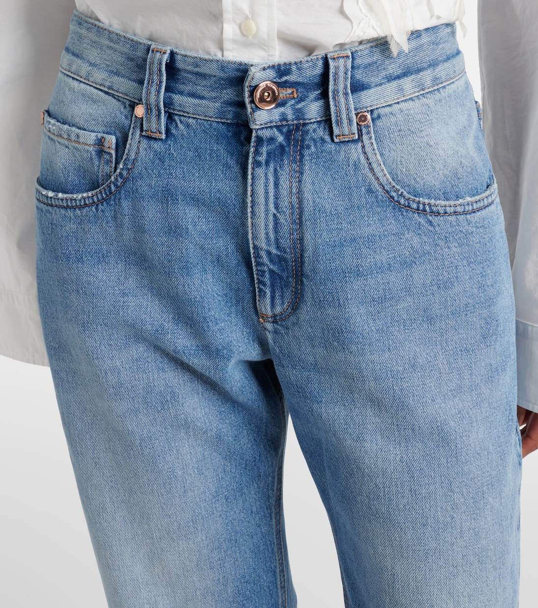 Прямые джинсы с низкой посадкой Brunello Cucinelli, Blu Vintage Denim — фото 4