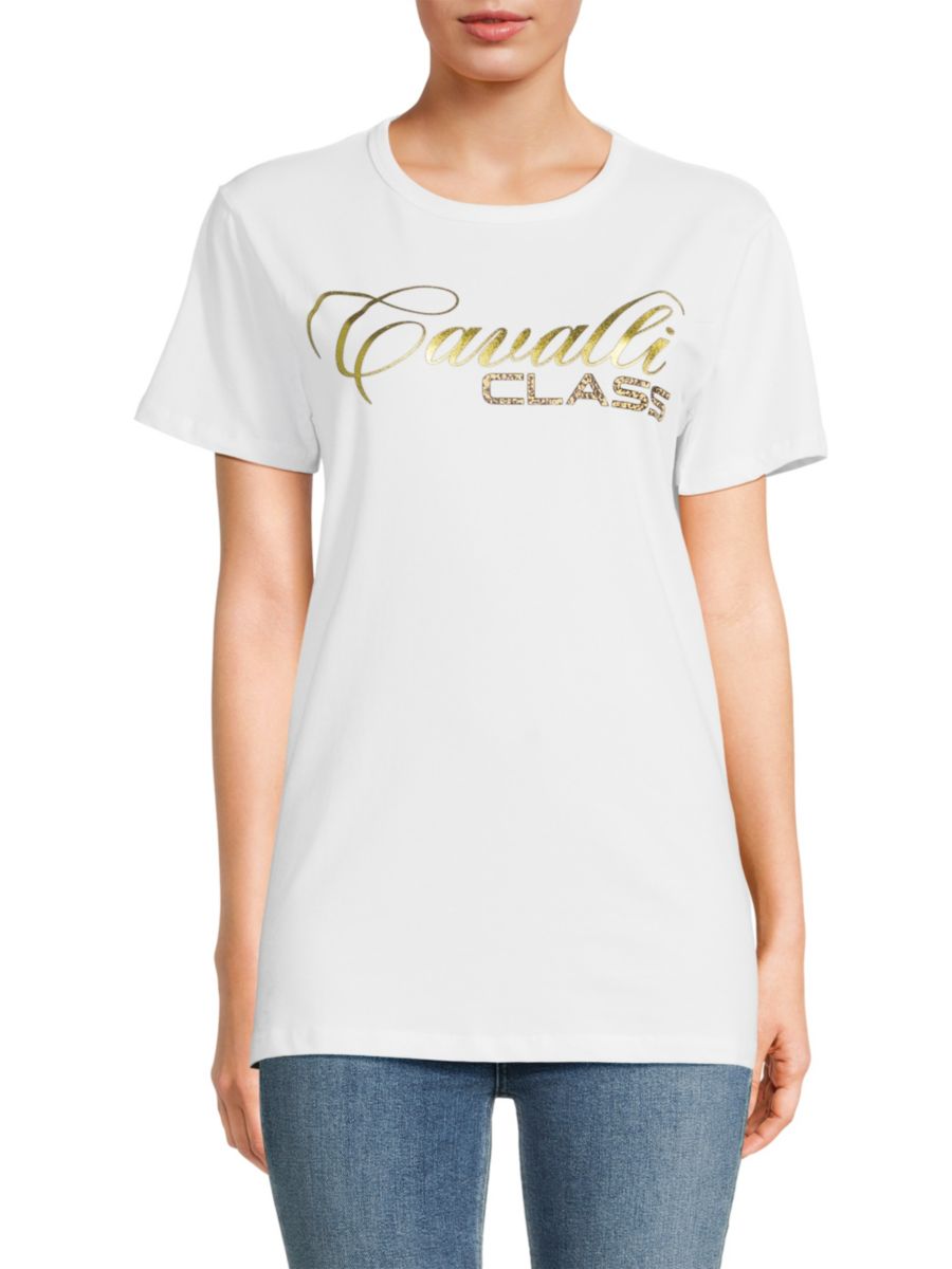 

Футболка с логотипом из хлопковой смеси Roberto Cavalli, цвет White Gold
