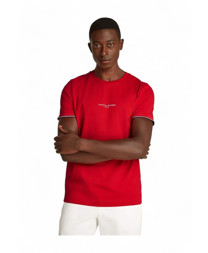 

Фирменная облегающая трикотажная футболка с контрастной отделкой Tommy Hilfiger, красный
