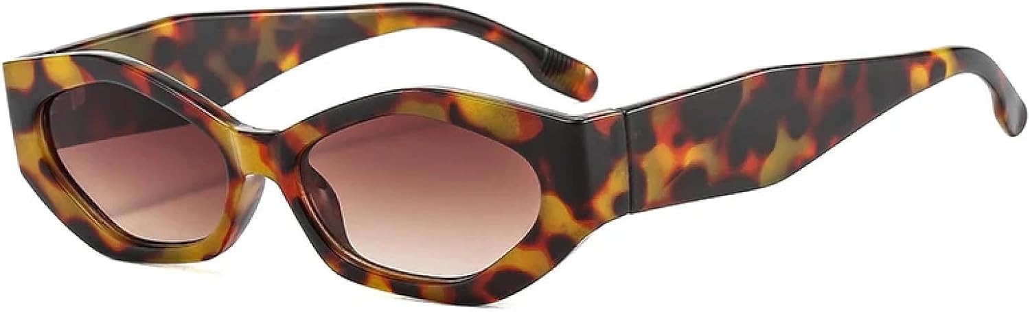 

Солнцезащитные очки «кошачий глаз» для женщин и мужчин, популярные, многоугольные, ретро, ​​разноцветные, овальные, с защитой от УФ-излучения UV400 UATXTAU, Leopard Tea Gradient