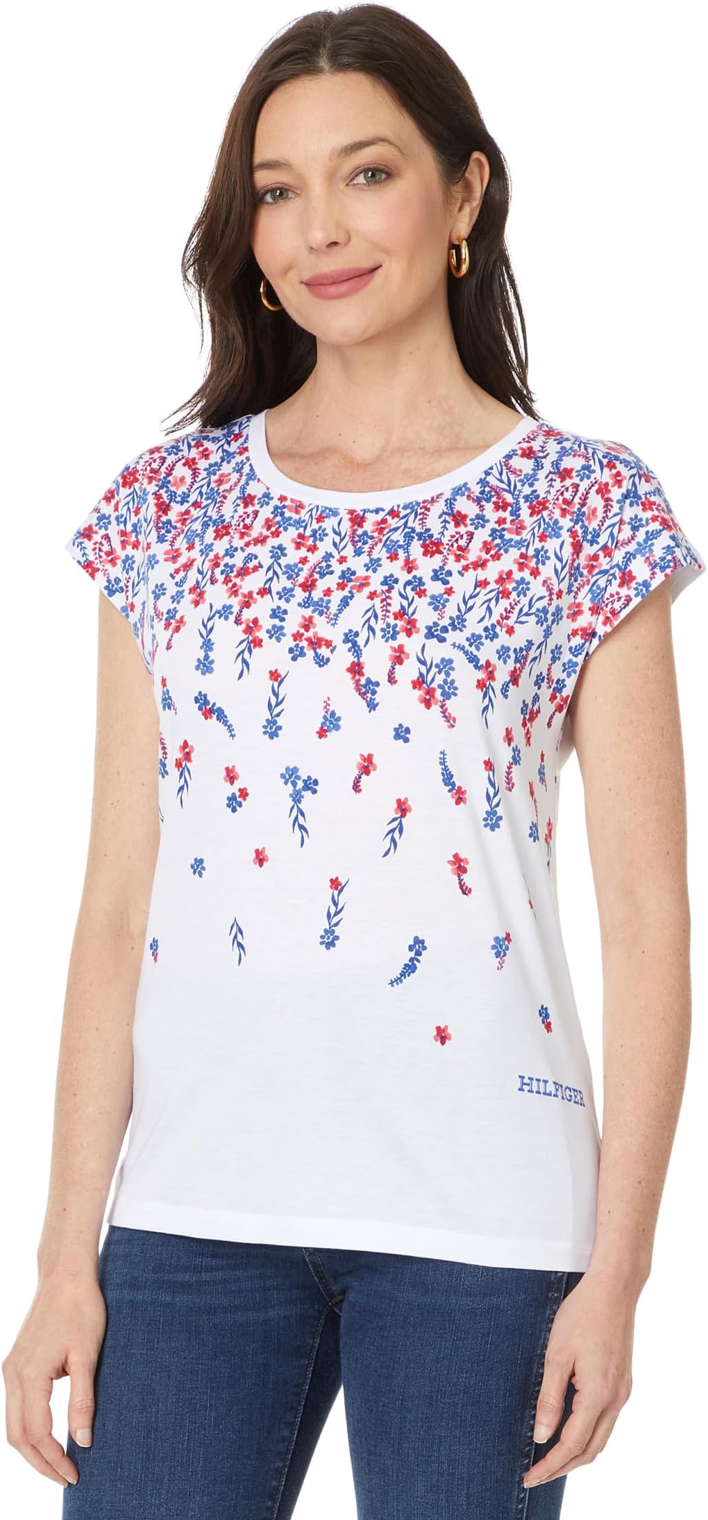 

Футболка Tommy Hilfiger Short Sleeve Ditsy Floral Ombre Tee, цвет Bright White Multi