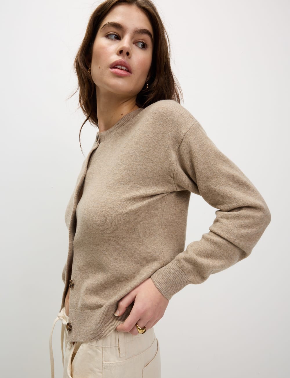 

Кардиган с круглым вырезом из резинки Air-Yarn Marks & Spencer, цвет Cappuccino