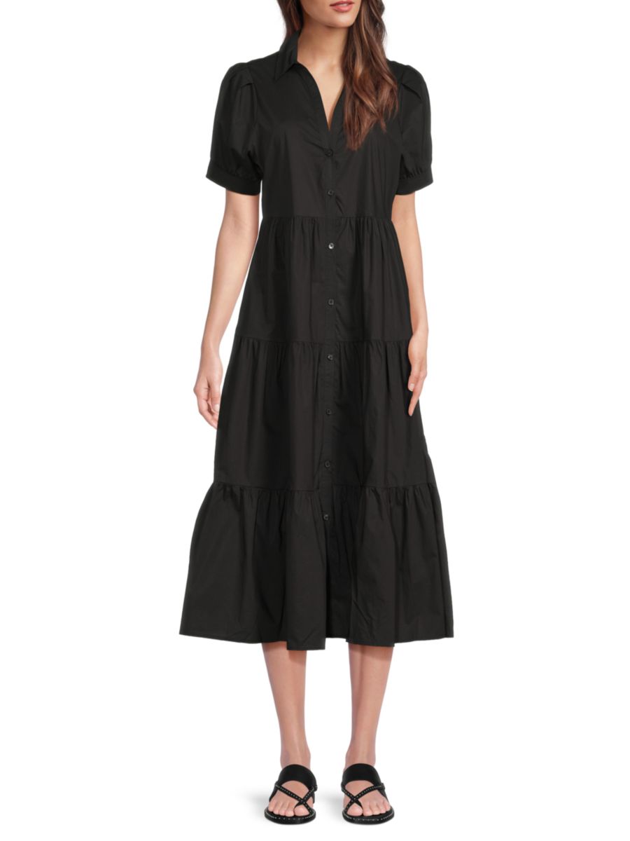 

Платье миди из поплина с ярусами DKNY, черный