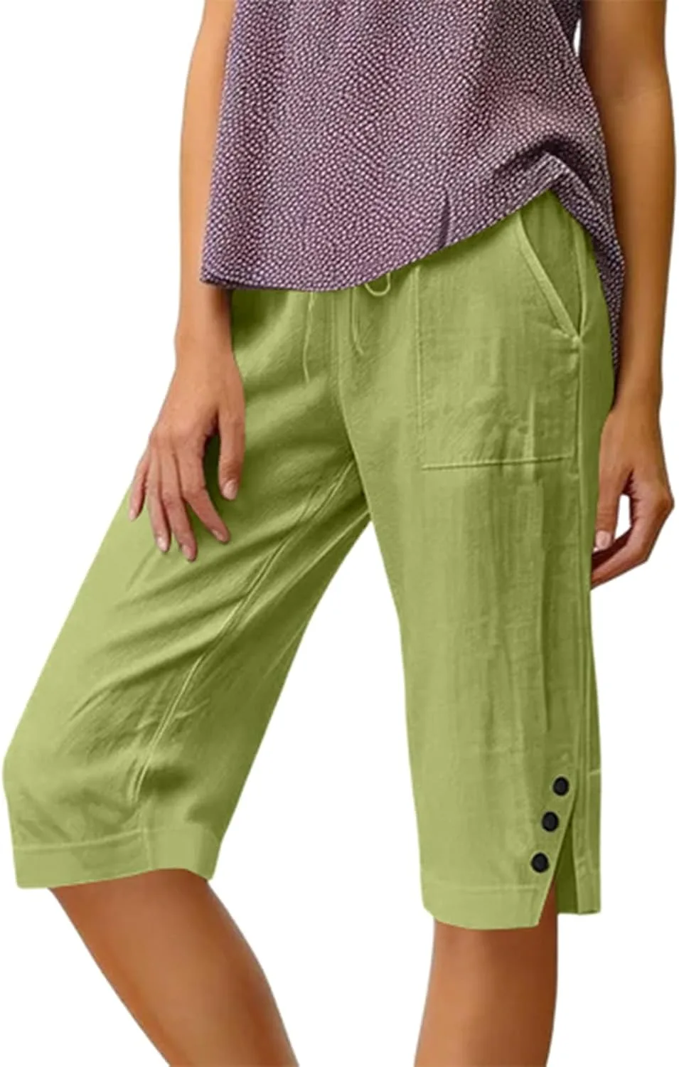 

Длинные льняные шорты для женщин с поясом на резинке, бермуды до колена yakyamgi