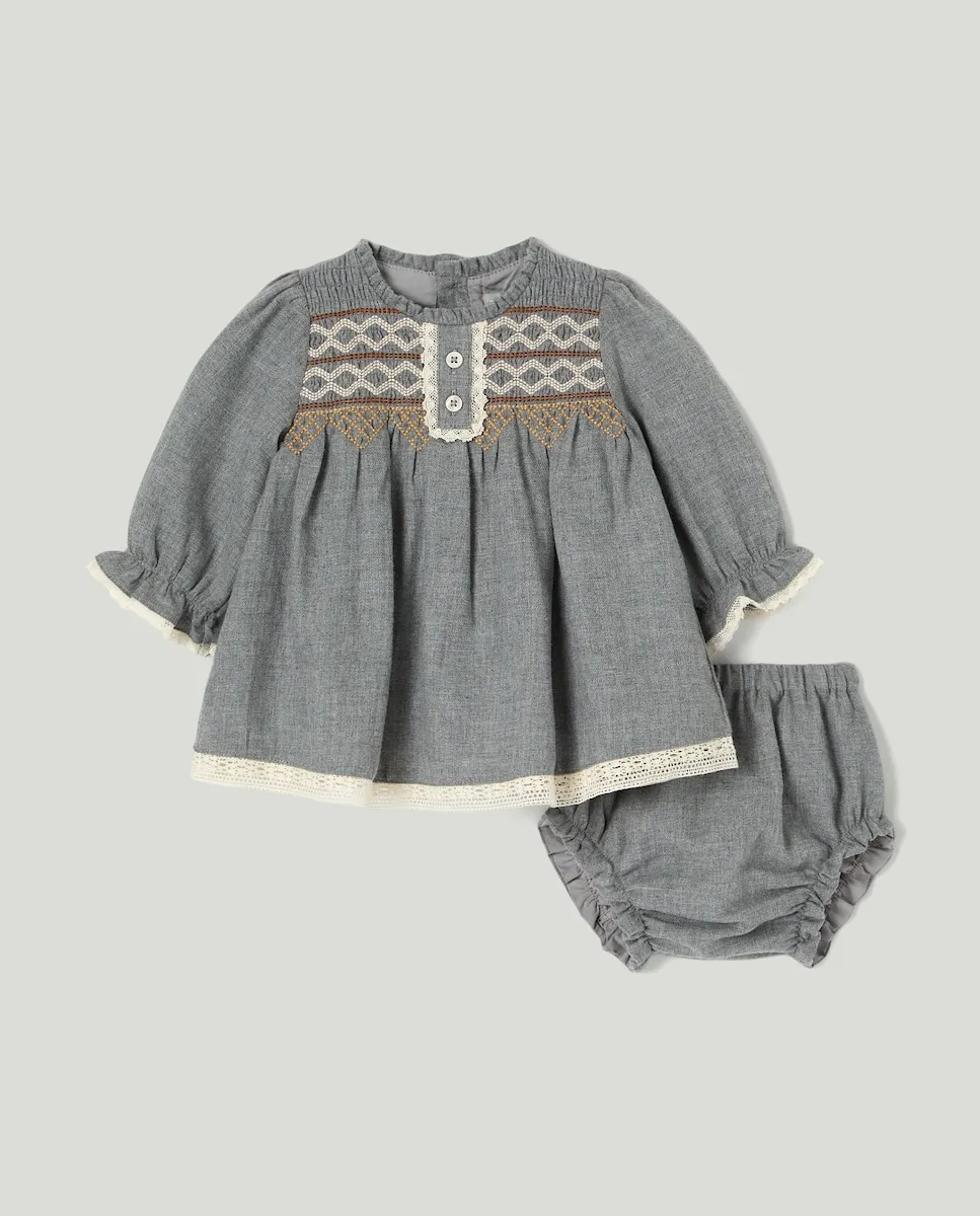 

Фланелевое платье с длинным рукавом для маленькой девочки Coconut El Corte Inglés, светло-серый