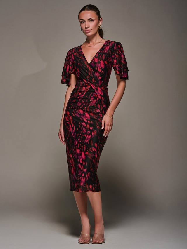 

Платье-футляр с рукавами ангел в стиле animal print Jolie Moi, Black