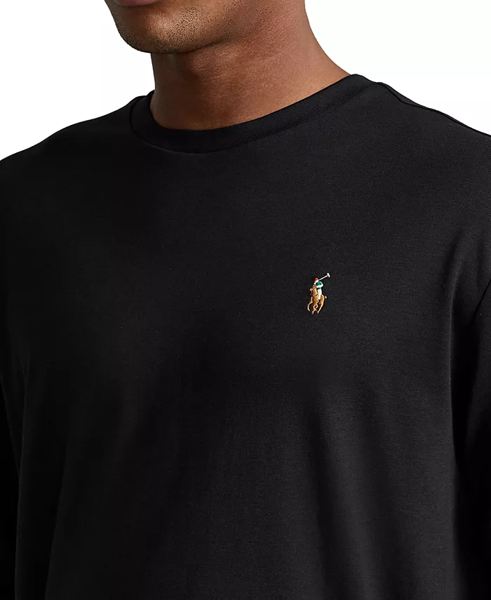 Мужская классическая футболка из мягкого хлопка с круглым вырезом Polo Ralph Lauren, черный — фото 3