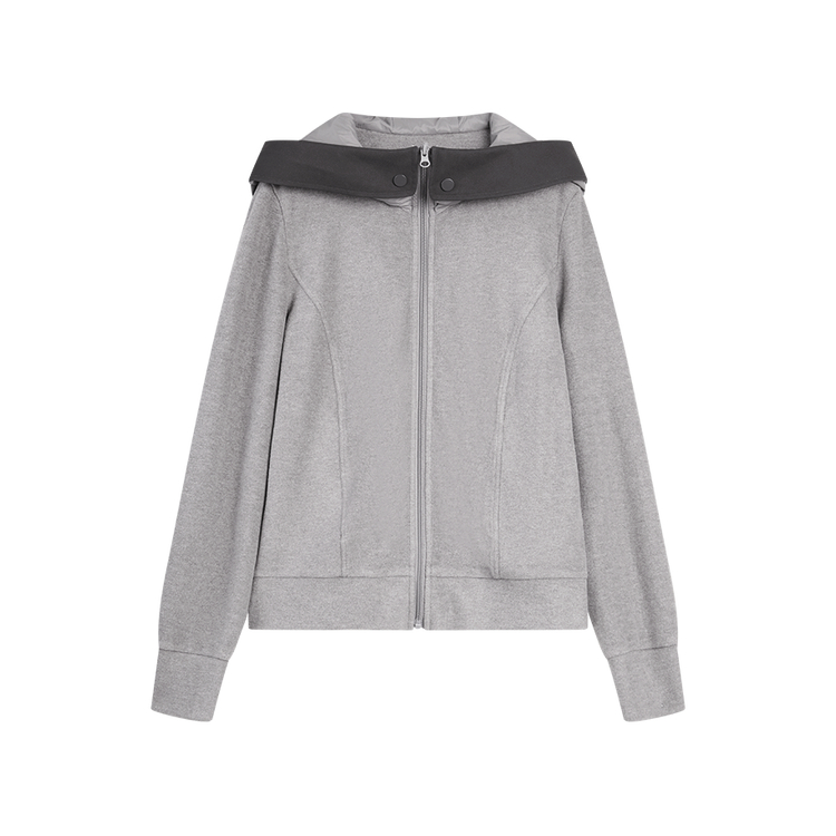 

ELLE Пальто женское светло-серое с капюшоном утепленное прямое